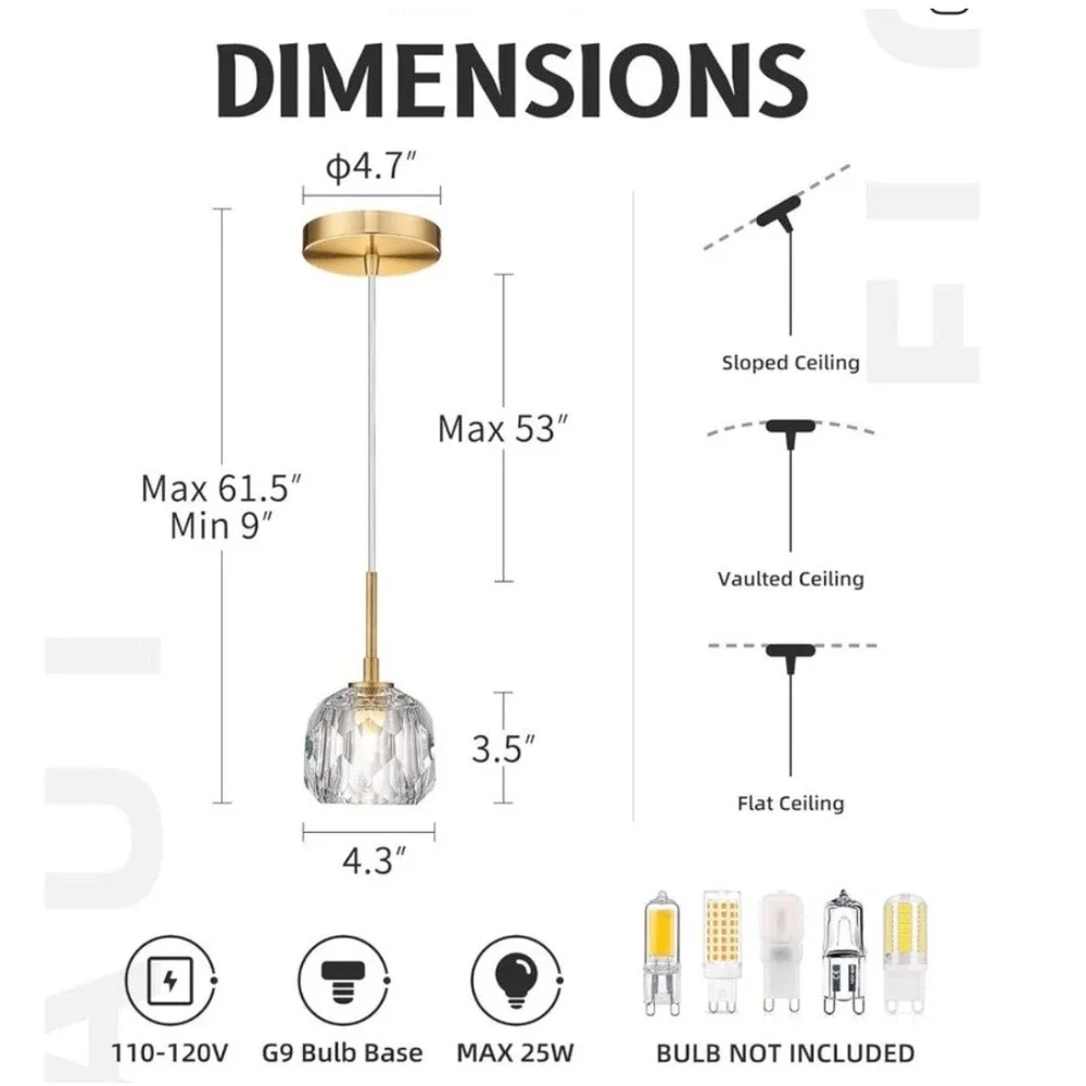 2 Pack AUTELO Gold Crystal Pendant Lights Kitchen Island Mini Fixtures‎ Brushed